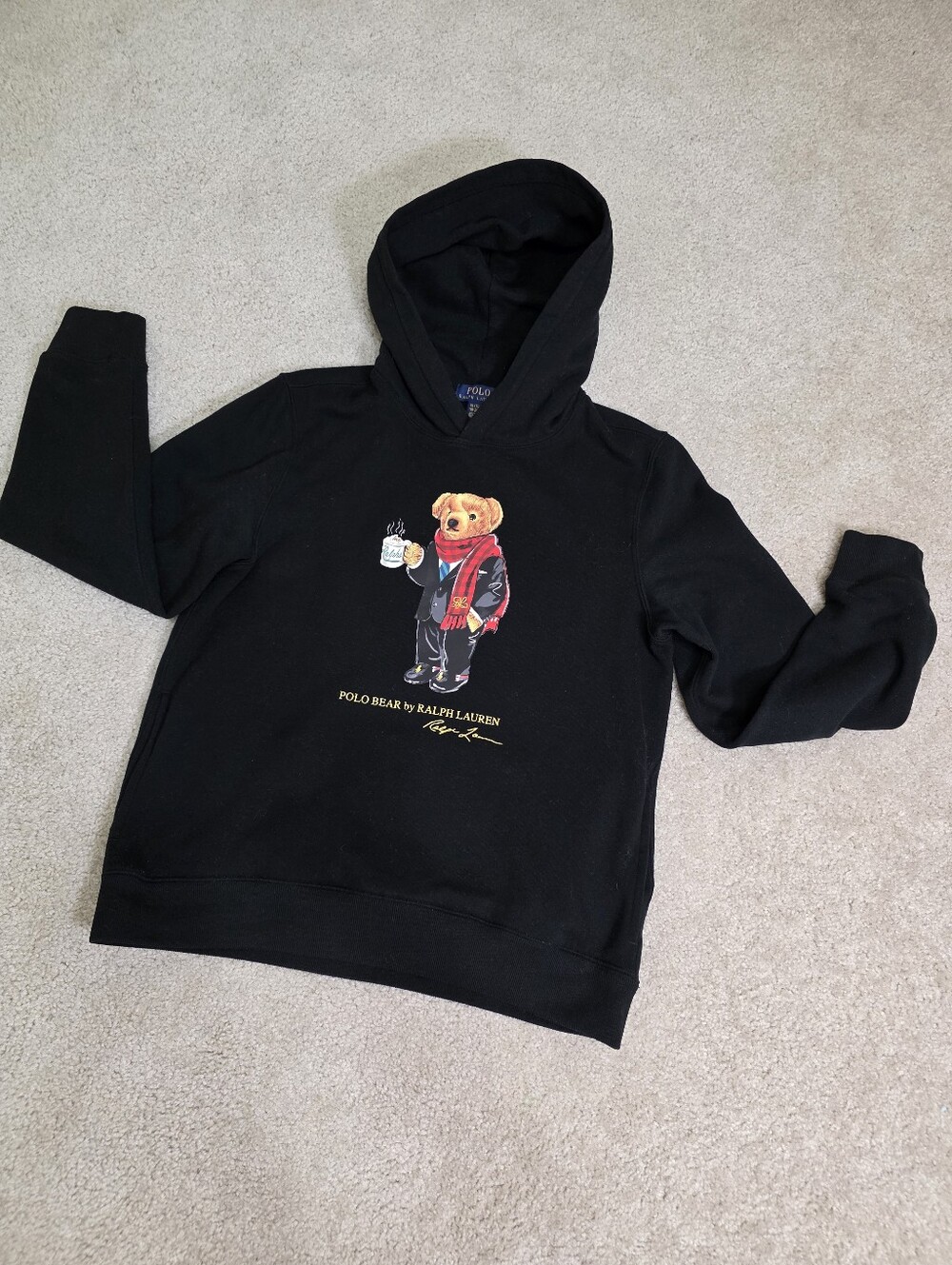 Ralph Lauren Youth Black Hoodie with Polo Bear Graphic Youth Size XL (18-20) - Picture 4 of 11